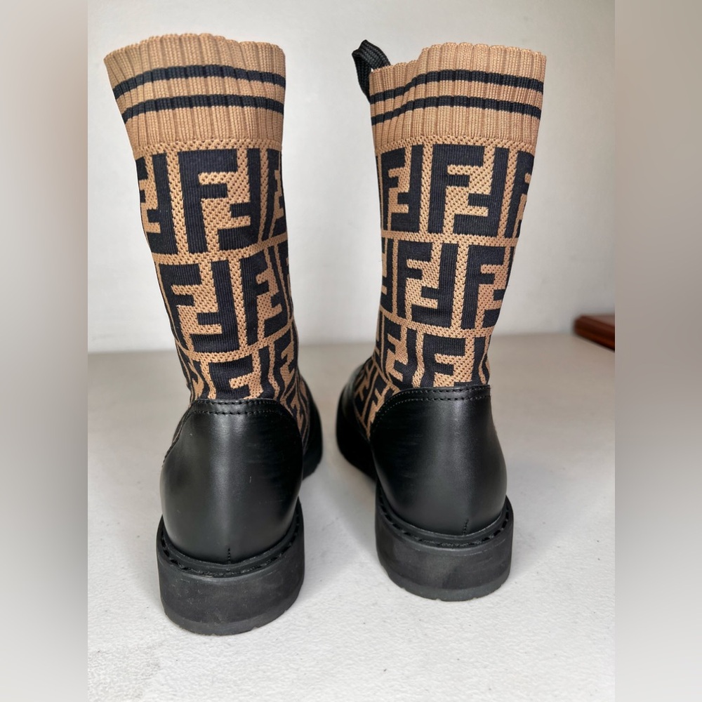 Authentic Fendi Rockoko Knit Leather Combat Boots Lace Up Size 7 - Picture 5 of 8